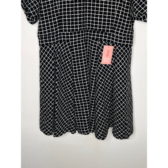 Ivy City Celine Check Puff Sleeve Fit & Flare Mini Dress Black/White Plus 2X NWT - Picture 6 of 16